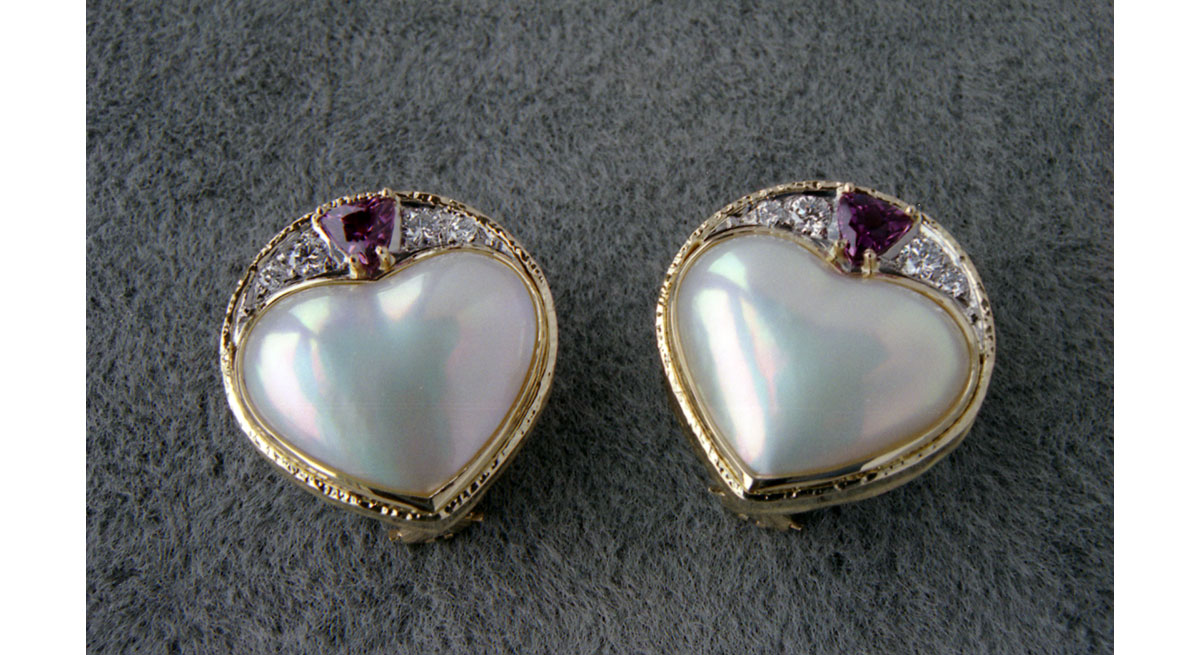 Waterton Jewelry, Heart, Pearl, Diamond, Stud, Earrings, Waterton, Jewelry