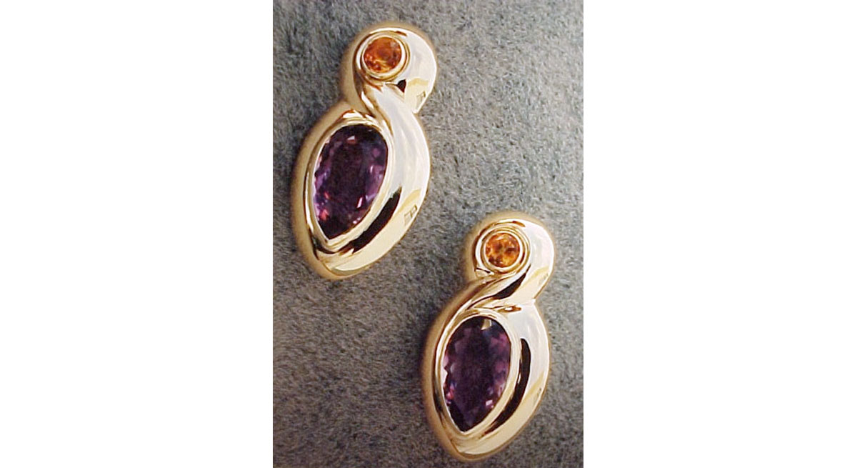 Waterton Jewelry, Rapousee, Citrine, Purple, Earrings