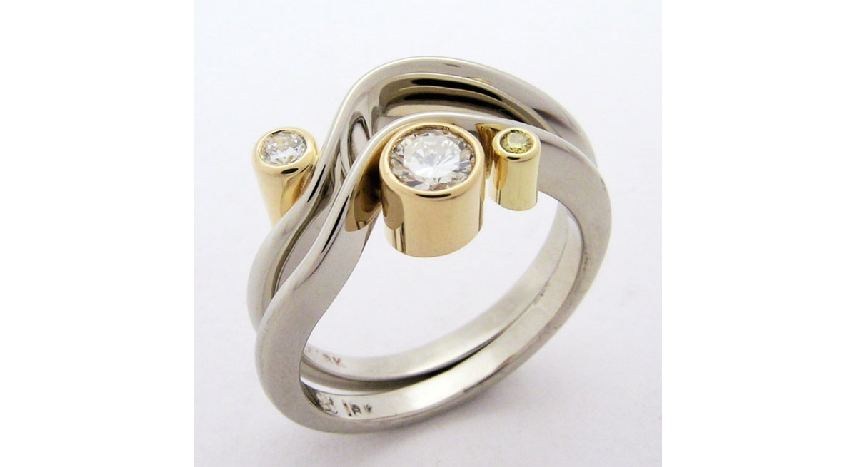 Waterton Jewelry, Direct, Metal, Wave, Ring, Diamond, Bezel, Ring
