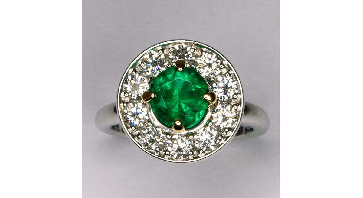 Waterton Jewelry, Emerald, Halo, Platinum, Right, Hand, Ring, Waterton