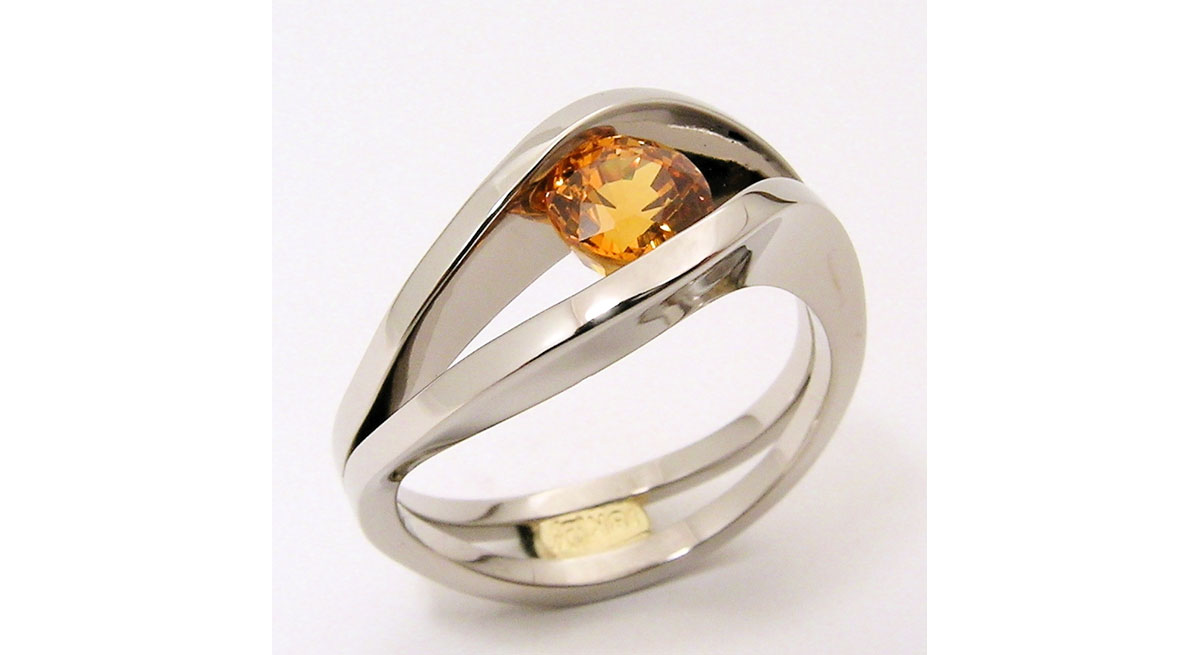 Waterton Jewelry, Split, Tension, Ring, Orange, Sapphire