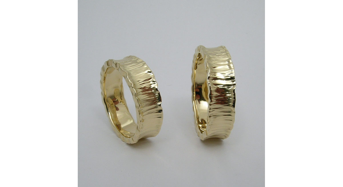 Waterton Jewelry, Custom, Made, Hammer, Texture, 22k, Yellow, Gold, Rings