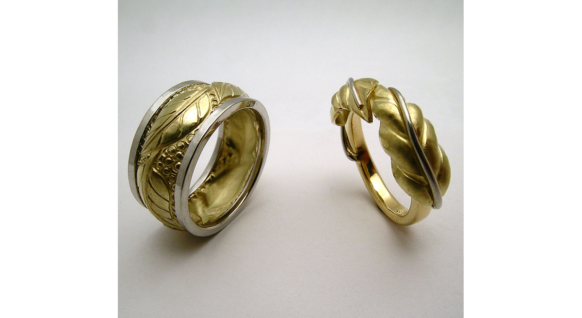 Waterton Jewelry, Leaf, Rapousee, Ring, Set, Yellow, Gold, Platinum