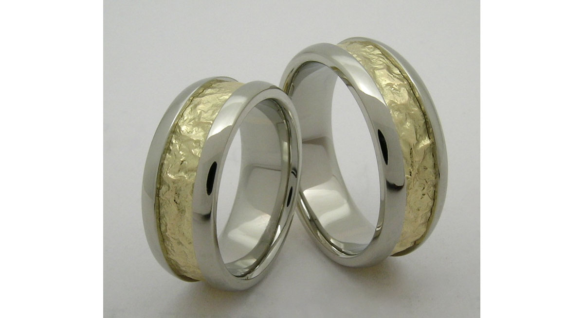 Waterton Jewelry, Reticulated, Yellow, Gold, Platinum, Rails, Wedding, Bands