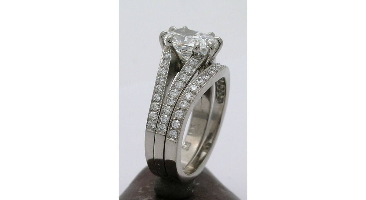Waterton Jewelry, Eight, Claw, Platinum, Engagement, Set, Micro, Pave