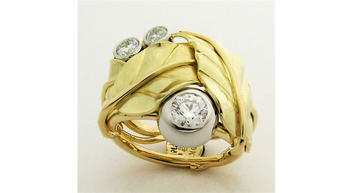 Waterton Jewelry, Leaf, Large, Ring, Rapousee, Bezel, Diamond