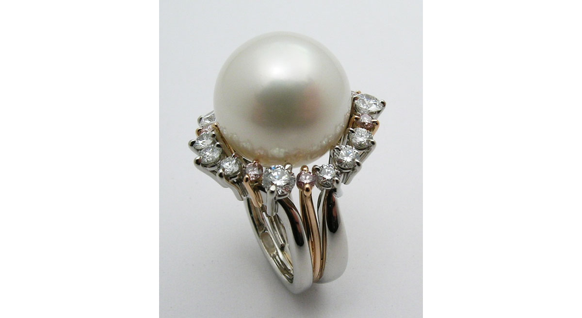 Waterton Jewelry, Pearl, Diamond, Rose, Gold, Platinum, Ring, Handmade