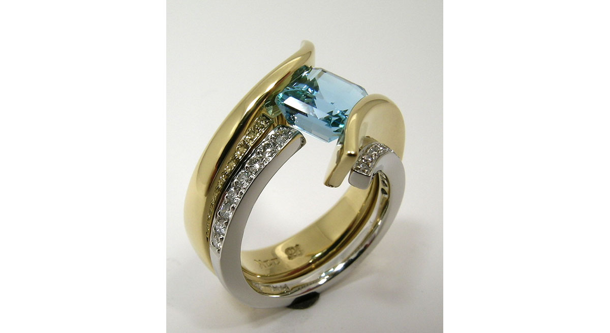 Waterton Jewelry, Split, Tension, Ring, Blue, Pave, Diamonds