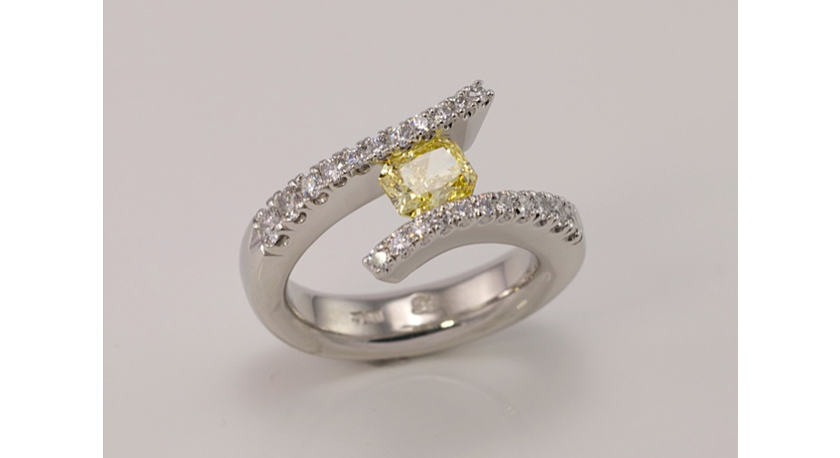 Waterton Jewelry, yellow, diamond, platinum, tension, ring