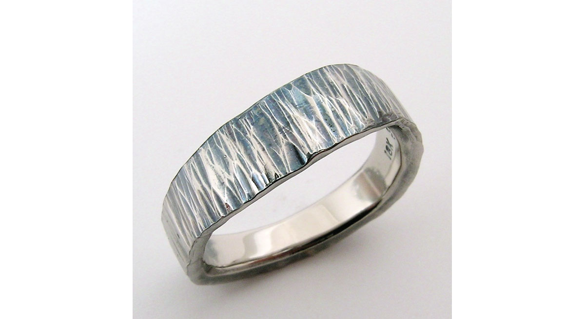 Waterton Jewelry, Hammered, Patina, Comfort, Fit, 18k, White, Gold, Ring, Mens