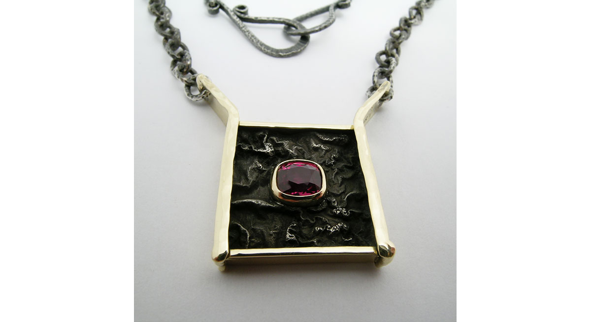 Waterton Jewelry, Ruby, Reticulated, Black, Silver, Texture, Gold